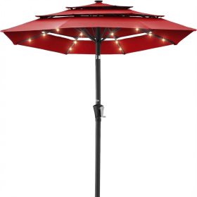 3-layer Solar Courtyard Shade Umbrella, Equipped With 32 LED Lights, And Adjustable Tilt Angle (Option: Red)