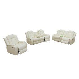 Pickup Only--White Breathing Leather 3-Piece Living Room Recliner Sofa Set (Option: GNT46343PCS  C.S.L)