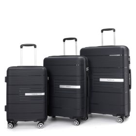 Hardshell Suitcase Double Spinner Wheels PP Luggage Sets Lightweight Durable Suitcase With TSA Lock,3-Piece Set   20  24  28   ,Black (Option: Black)