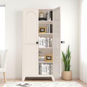 71'' 2 Shapely Door Cabinet With Lock, Metal Storage Cabinet With Doors And Adjustable Shelves, For Kitchen, Bedroom, Living Room Beige (Option: Beige)