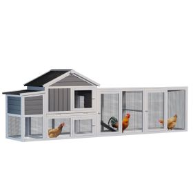 113.5 Gray Large Wooden Chicken Coop Outdoor Hen House With Run, Waterproof Anti-UV Panel & Nesting Box, Secure Lock, Removable Tray  For 2-4 Chi (Option: Gray)