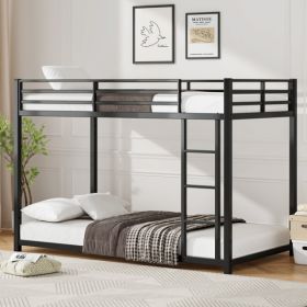 Twin Over Twin Metal Bunk Bed, Low Bunk Bed With Ladder, Bed Frame,Black, Sturdy Steel Construction, Safe Design, Easy Assembly, 250lb Upper Bed (Option: Black)