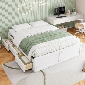 Wood Queen Size Platform Bed Frame With 6 Drawers, White (Option: White)