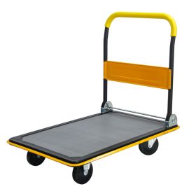 Flatbed Cart, 660lbs Heavy Duty Capacity Platform Hand Truck 360 Degree Swivel Wheels Foldable Push Hand Cart For Loading And Storage, Warehouse- (Option: Yellow)