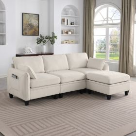 85 Inch Beige Chenille Modular Sectional Sofa,  L-Shaped Cloud Couch With Storage Ottoman, DIY Combination For Living Room (Option: Beige)
