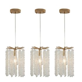 Luxury 3-Pack Crystal Pendant Lights, Elegant Golden Finish Chandelier With Waterfall Bead Design  No Bulbs (Option: Default)