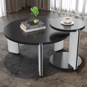 32.68& 16.93 Round Coffee Table End Table Sofa Table Side Table Set With Black OAK Veneer Surface 25mm MDF For Living Room Dinning Room Bedroom,S (Option: Black)