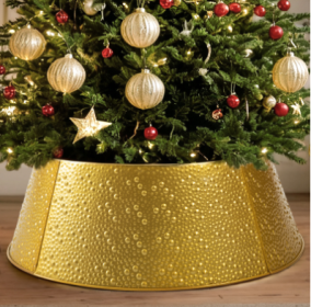 Metal Christmas Tree Collar, Waterproof Holiday Decorative Tree Base Cover, Durable Steel Collar (Option: Gold)