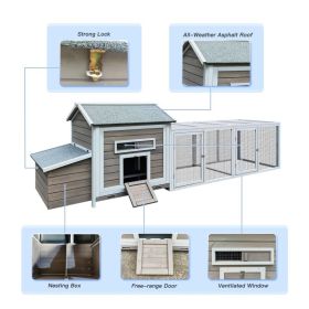 118in Wooden Chicken Coop Outdoor Hen House Poultry Cage With Free-range Doors, Nesting Box,Leakproof Pull-on Tray (Option: Gray)