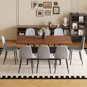 Table And Chair Set.71x35.4 Inch Fashionable Walnut Grain Dining Table, A Practical Choice To Add Color To The Home.Paired With 8 Light Gray Line (Option: Light Gray  Walnut  black)
