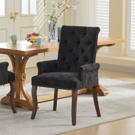 Upholstered Chenille Fabric Accent Dining Chair, Curved Solid Wood Legs, Elegant Tufted Club Dining Room Kitchen Room Arm Dining Chair, Single Pa (Option: Black)