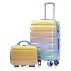 14-20 2 Pcs-set In PC Spinner Wheel Luggage, Carry On Suitcase, With Gradient Color And Combination Lock Blue-Yellow (Option: BlueYellow)