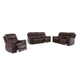 Reddish Brown Breathing Leather 3-Piece Living Room Recliner Sofa Set (Option: GN45263PCS  C.L.S)