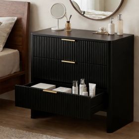 30in Wooden Cabinet With 3 Drawers Wavy Pattern Modern Bedside Cupboard Dressing Table For Bedroom Living Room Hallway Black (Option: Default)