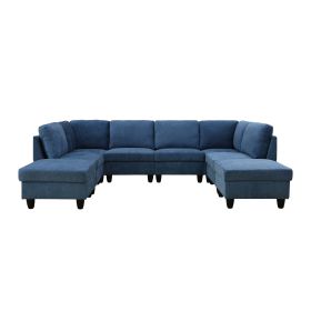 Pickup Only--Blue Flannel 8-Piece Living Room Sofa Set (Option: F44673 8PCS AX4.BX2.CX2)