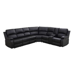 Pickup Only-Black Breathable Semi PU Leather Living Room 3-Piece Recliner Functional Sofa Set (Option: GS27813PCS W.L.S)