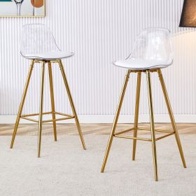 Modern And Comfortable Upholstered Bar Chairs, Metal Legs, Small Size Bar Chairs, Suitable For Part Of The Crowd, Stylish Design For Dining Room, (Option: White  Gold)