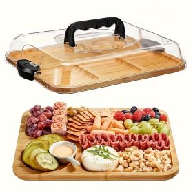 Cheese Tray With Clear Acrylic Lid Portable Charcuterie Board Suitable For Camping, Parties, Restaurants, And Holidays Serving Tray And Cutting B (Option: Bamboo)