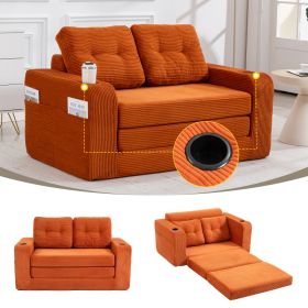 Convertible Sofa Bed,Expandable Double Sofa Bed, 2 In 1 Convertible Sofa Bed, Fold Out Floor Couch With Pillows For Living Room Bedroom Lounge (Option: Orange)