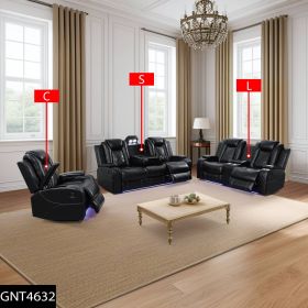 Pickup Only--Black Breathing Leather 3-Piece Living Room Recliner Sofa Set (Option: GNT46323PCS  C.S.L)