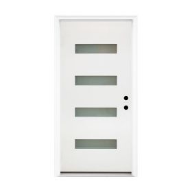 36 X 80 Fiberglass Entry Door With Brickmould, Frosted Glass - Contemporary Style For Home's Front Entrance, Left Hand Inswing, White Finished Kn (Option: White)