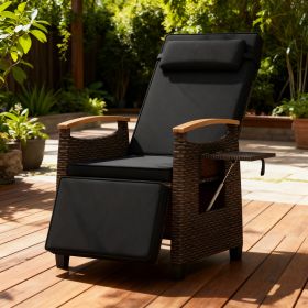 Patio Wicker Recliner Chair With Adjustable Backrest And Footrest (Option: Black)