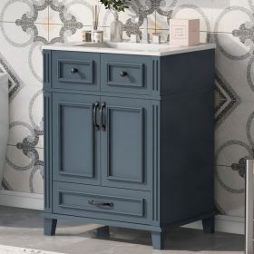24'' Bathroom Vanity With Ceramic Sink,Solid Wood Frame Bathroom Storage Cabinet With Soft Closing Doors,Retro Style, Blue (Option: Blue)