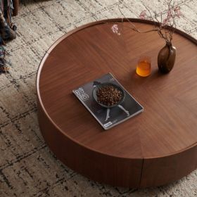 35.4-inch Coffee Tables, Circular Walnut Design, Suitable For Living Rooms, Walnut Material, Suitable For Bedrooms, Living Rooms, And Offices (Option: 35.4inch)