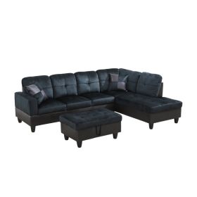 Pickup Only--Dark Blue And Brown Color Lint And PVC 3-Piece Couch Living Room Sofa Set (Option: F112B3PCS  C.S.O)