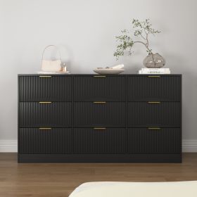 Black 9 Drawer Dresser, 63 Large Deep Chest Of Drawers, Wooden Dresser Storage Cabinet With 9 Drawers For Bedroom, Long Dressers For Living Room, (Option: Black)
