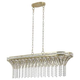 39IN Modern Crystal Linear Rectangle Chandelier With Gold Finish, Elegant Pendant Light With Cascading Beads, For Dining Room, Living Room, Or Fo (Option: Default)