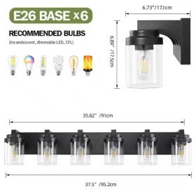 6 Light Bathroom Light Fixtures Over Mirror Bathroom Vanity Light, Black Vanity Lights With Clear Glass Shade, Modern Bathroom Light Fixtures For (Option: Default)