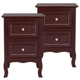 Brown Density Board Painted With Paint. Curved Legs. 40x30x60 Cm. Two Drawers. Headboard. American Country Style. 2 Pieces. N001 (Option: Default)