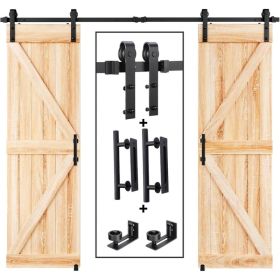 8 FT Double Sliding Barn Door Track And Handle Hardware Kit,Basic J Pulley,Slide Smoothly Quietly,Easy Install 8FT Track Kit For 20-24 Wide Doubl (Option: Black)