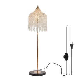 3 Light Elegant Crystal Floor Lamp  Vintage Waterfall Design With Grape-Shaped Crystal Bead Strings And Marble Texture Base For Living Room, Bedr (Option: Default)