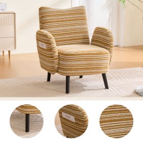 Modern Style Armchair With Sanded Fabric, Side Storage Pocket, Solid Wood Legs, Comfortable Reading Chair For Living Room, Bedroom, Office (Option: Mustard yellow)