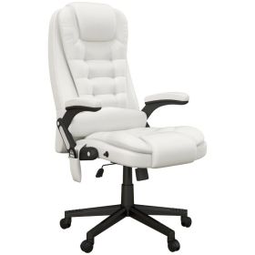 Massage Office Chair, Heated Reclining Computer Chair With 6 Vibration Points, Armrest And Remote, White (Option: White)