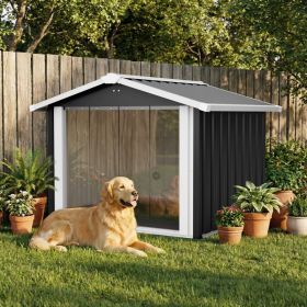39.7x35.8x33.3 2-in-1 Metal Dog House & Storage Shed Weatherproof Outdoor Shelter For Medium-Large Dogs Multi-Function Pet House W PVC Door & Ven (Option: Black)