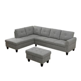 Pickup Only--Brown Grey Linen 3-Piece Sofa Set Living Room Sofa (Option: F09918A3PCS  S.C.O)