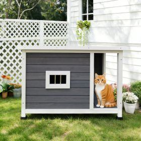 Outdoor Gray Cat House With Waterproof Roof, Ventilated Windows, And Sturdy Metal Support -Spacious & Stylish Pet Shelter For Cats (Option: Gray)