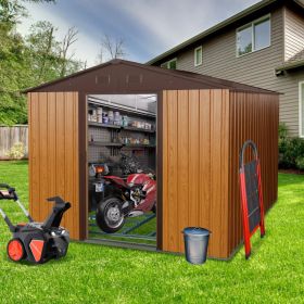 8ft X 10ft Outdoor Metal Storage Shed With Metal Foundation,Coffee (Option: Coffee)