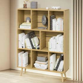 Wooden Cubic Bookshelf, Three-layer Open Cabinet With Legs, Made Of Natural Wood (Option: Wood color)
