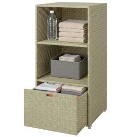 Valet Pool Towel Rack, Water-Resistant PE Plastic Rattan Wicker Storage Organizer, 2 Shelves, 1 Basket Drawer (Option: Gray-1190x165x640 mm)