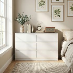 6 Drawer White Dresser, Modern Dresser For Bedroom With Spacious Countertop, Wood Storage Cabinet With Concealed Handles & 6 Deep Drawers For Bed (Option: White)