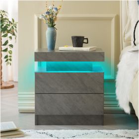 Nightstand LED Bedside Table Cabinet Lights Modern End Side With 2 Drawers For Bedroom Deep Gray (Option: Gray)