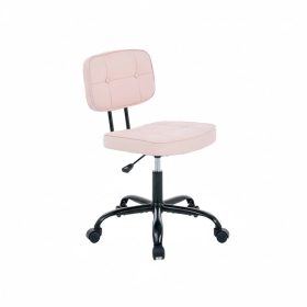 PU Genuine Leather Chair, Small Space, Thickened Seat Cushion,  Armless Roller Chair (Option: Pink)