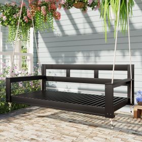 TOPMAX Patio Wooden Twin Size Porch Swing Daybed Frame, Garden Swing Bench Chair With 4 Hanging Ropes For Backyard,Outdoor,Black (Option: Black)