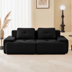 82 Modern L-Shaped Modular Sectional Sofa For Living Room, Corduroy Fabric, 2-Seater Couch With Deep Seat , Pearl-like Piping, Tufted Design, No (Option: Black)