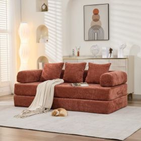 Comfy Convertible Folding Mattress Couch, Floor Sofa Bed, Chenille Floor Sofa With Armrest, Floor Sofa Lounge Couch For Living Room Bedroom Loung (Option: Orange)