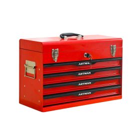 20-inch Steel Portable Tool Box With Drawers - Tool Storage Box Organizer With Metal Lock Closure Device - Powder-coated Tool Storage Cabinet RED (Option: BlackRed)